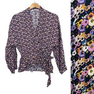 ZARA Floral Romantic Cottage-core Ruffled Wrap Blouse Women's Size XS
